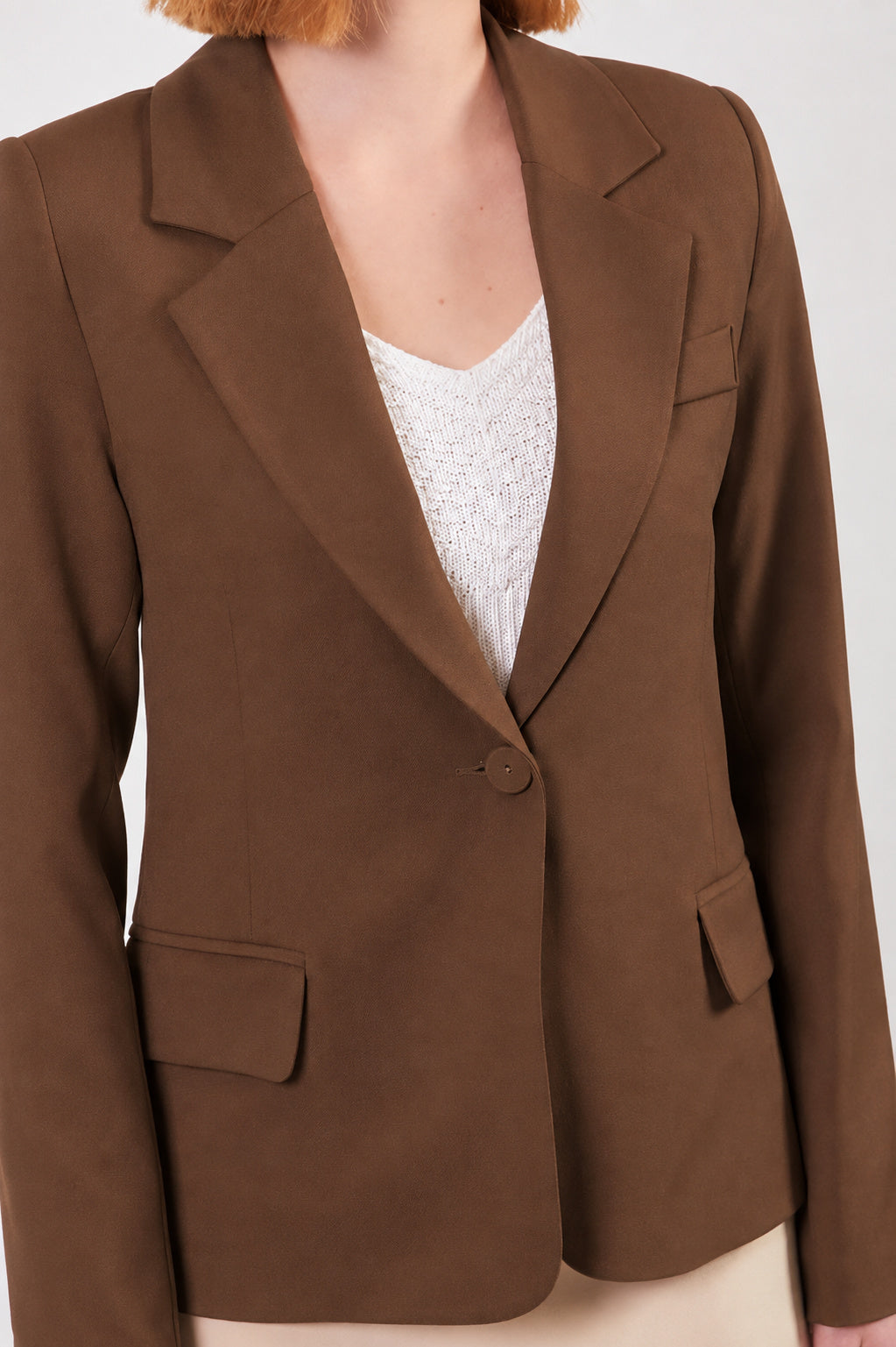 Kahverengi Tek Düğme Blazer Ceket