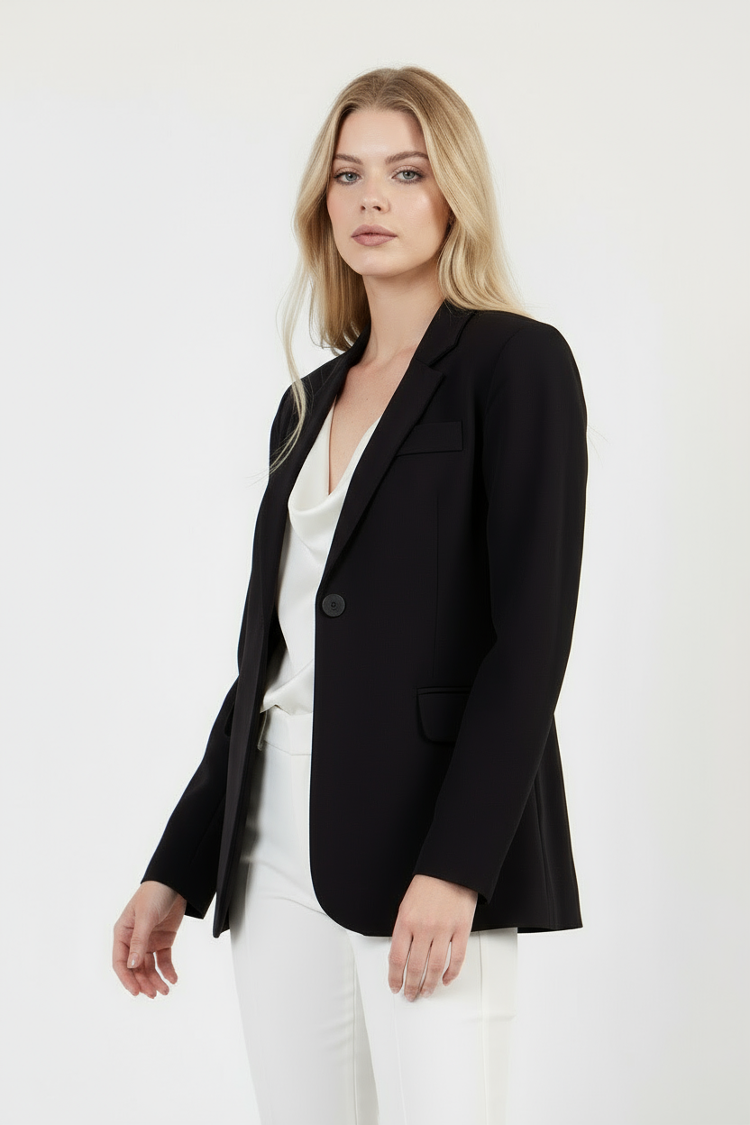 Siyah tek düğme ceket, önden görünüm, kadın blazer