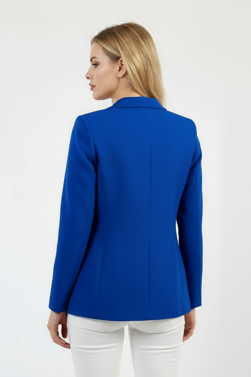 Saks mavi tek düğme ceket, önden görünüm, kadın blazer